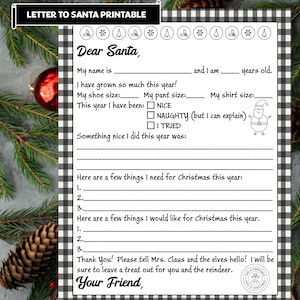 Plantilla de carta de Papá Noel en blanco y negro