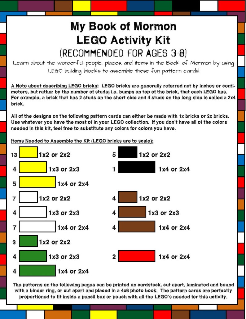 Download Book of Mormon LEGO Pattern Activity Cards | Etsy