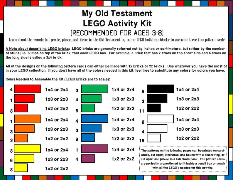 Download Old Testament LEGO Pattern Activity Cards | Etsy