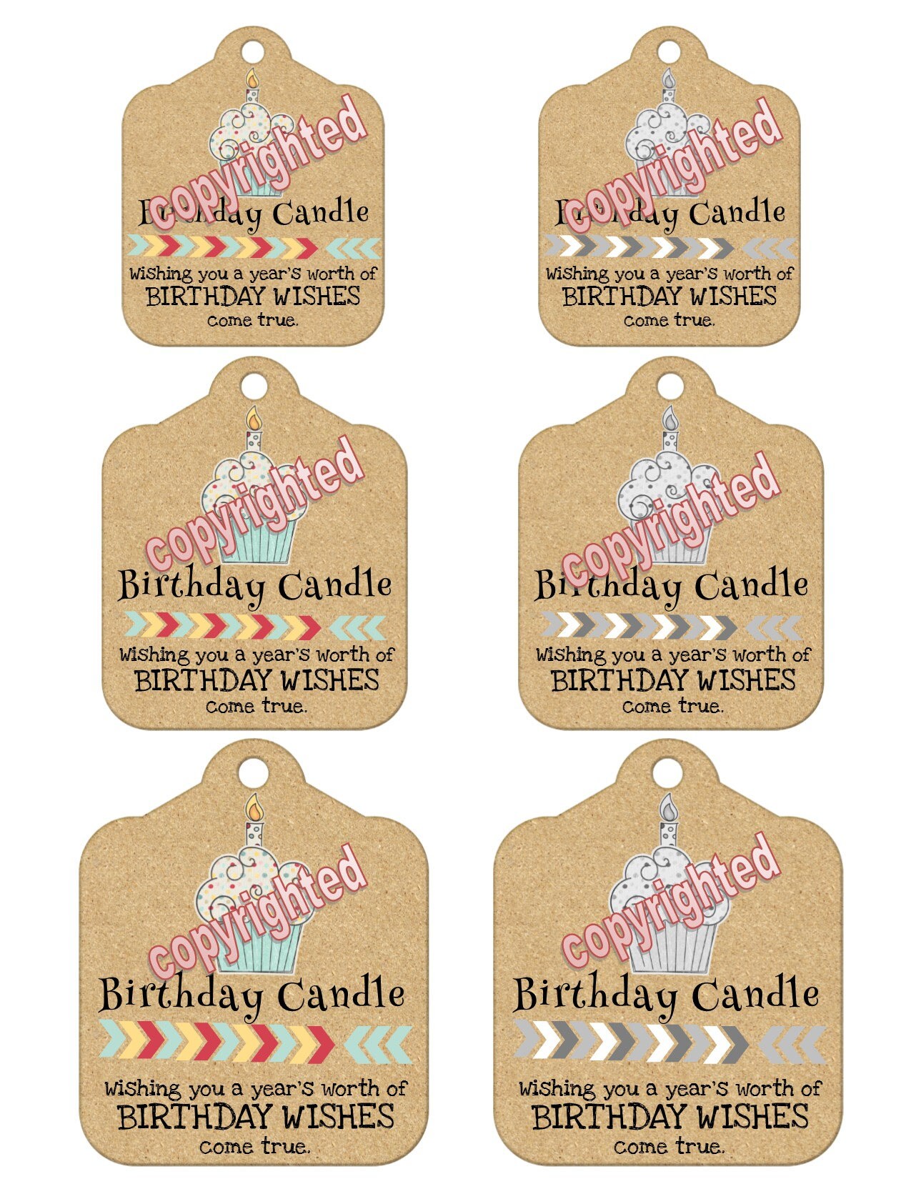 Birthday Candle Gift Tag A Year's Worth of Wishes Etsy