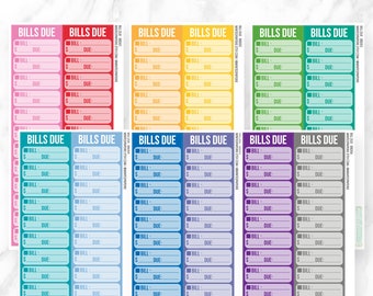 Bills Due Monthly Planner Stickers - Bold, Pastel, or Neutral