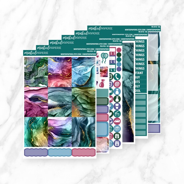 Gemstone Marble Full Kit Planner Stickers -- fk-010