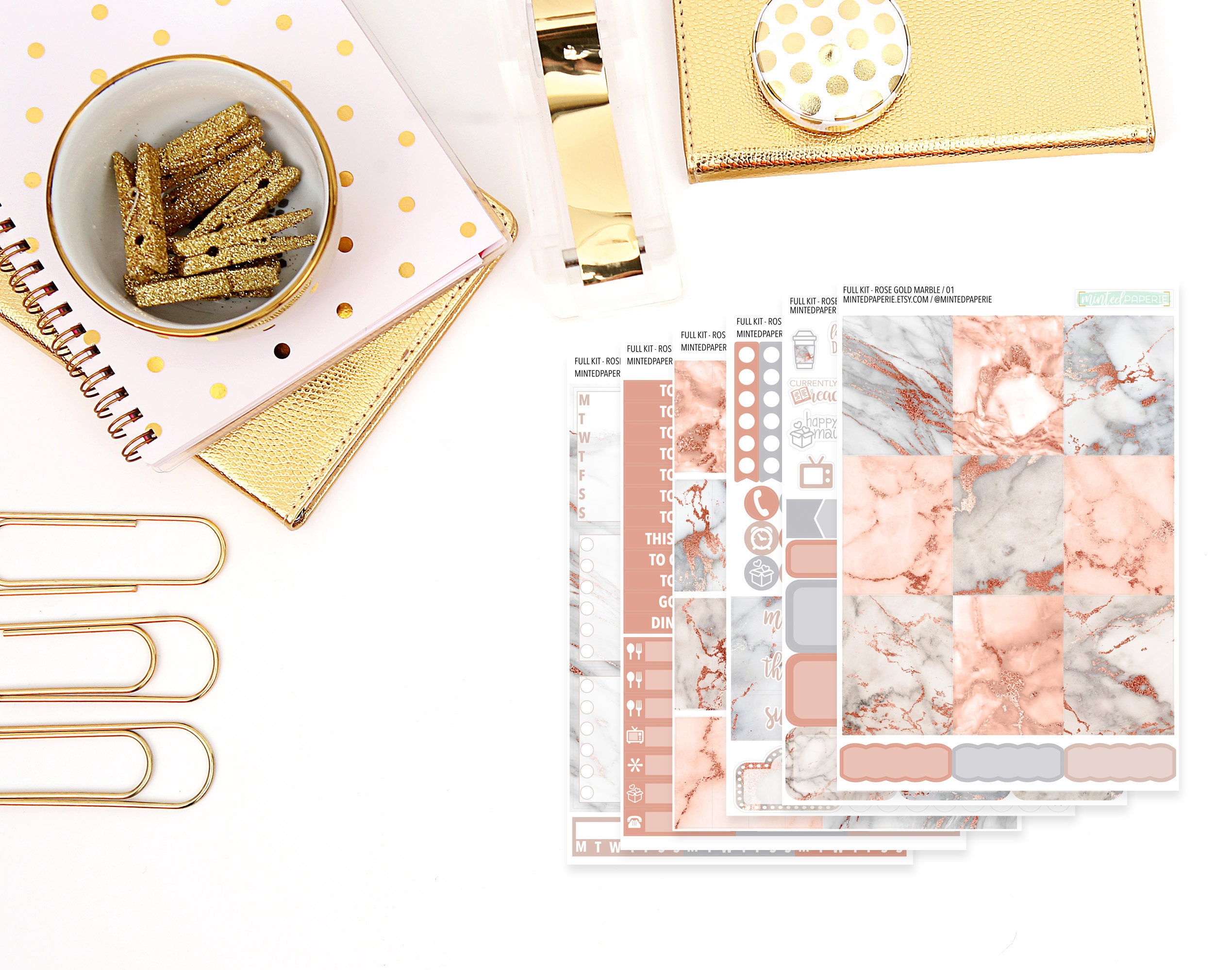 Rose Gold Marble Full Kit Planner Stickers - fkrsegldmrbl