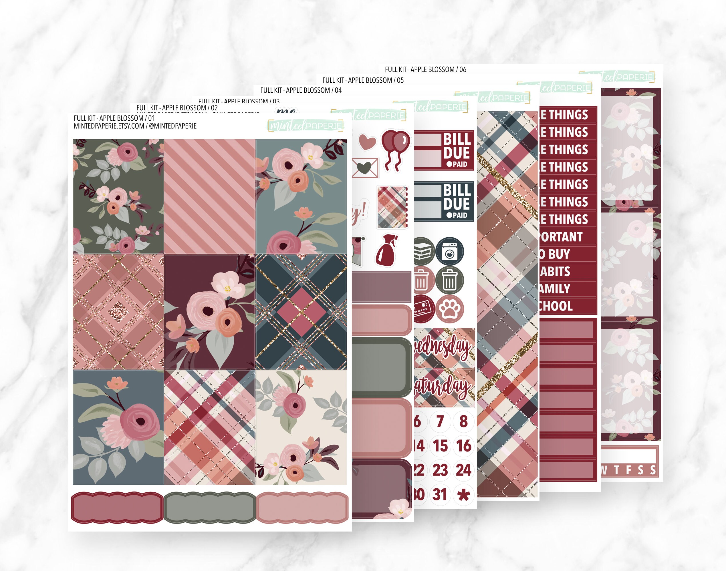 Apple Blossom Full Kit Planner Stickers - fkappleblossom