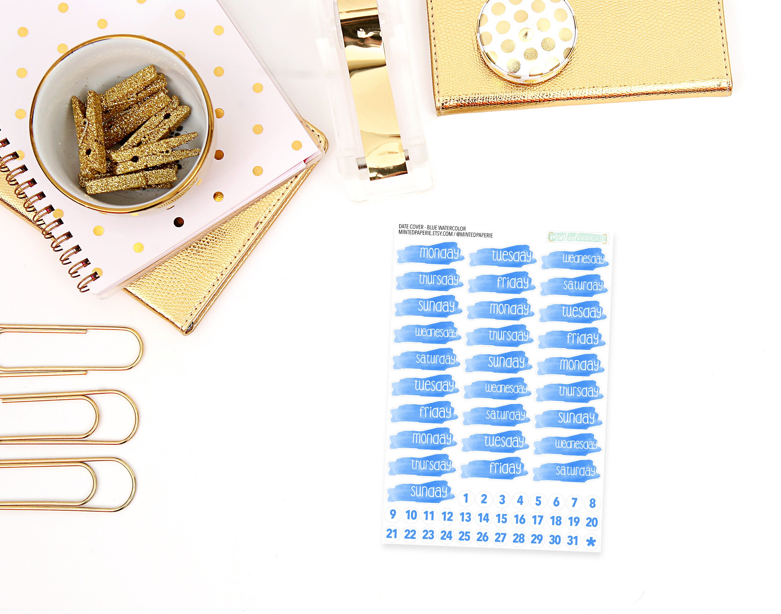 dc-blue - Blue Watercolor Date Cover Planner Stickers