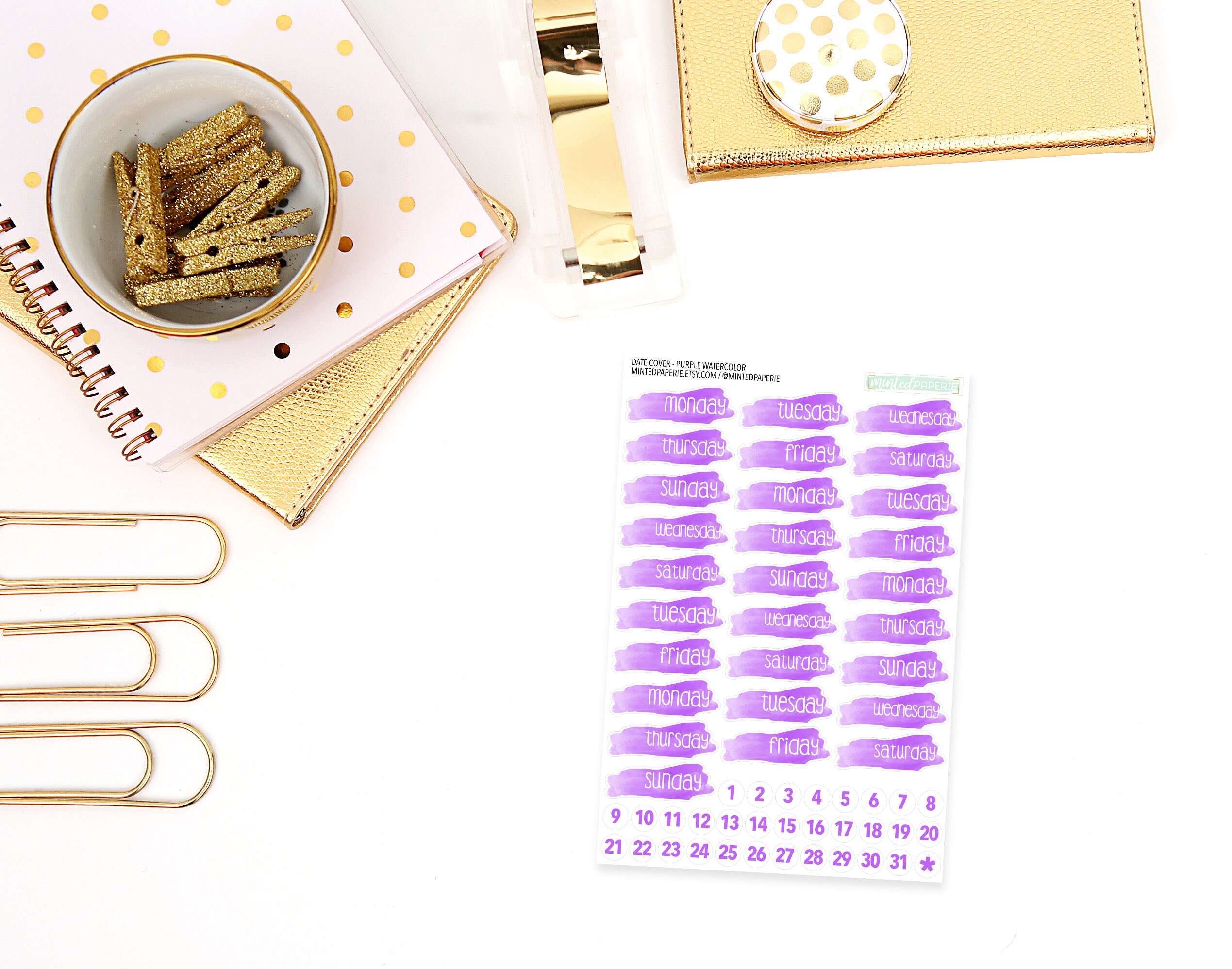 dc-purple - Purple Watercolor Date Cover Planner Stickers