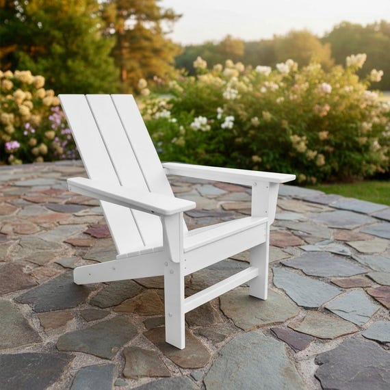 All-Weather POLYCHAIR™ Modern Flat Back Poly Adirondack Chair Outdoor Furniture | Heavy Recycled Plastic Poly not wood | Weatherproof Chair