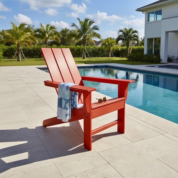 All-Weather POLYCHAIR™ Modern Flat Back Poly Adirondack Chair Outdoor Furniture | Heavy Recycled Plastic Poly not wood | Weatherproof Chair