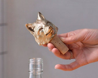 Bottle Stopper Fox. Wine Bottle Cork. Brass Gold Color Stopper. Barware Decor