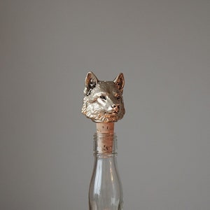 Bottle Stopper Wolf. Wine Bottle Cork. Gold Color Stopper Wine. Brass wine topper image 7
