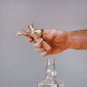 Deer Bottle stopper. Wine gold color stopper. Barware decor image 2