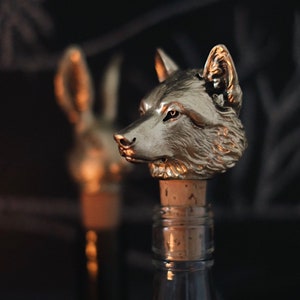 Bottle Stopper Wolf. Wine Bottle Cork. Gold Color Stopper Wine. Brass wine topper image 5