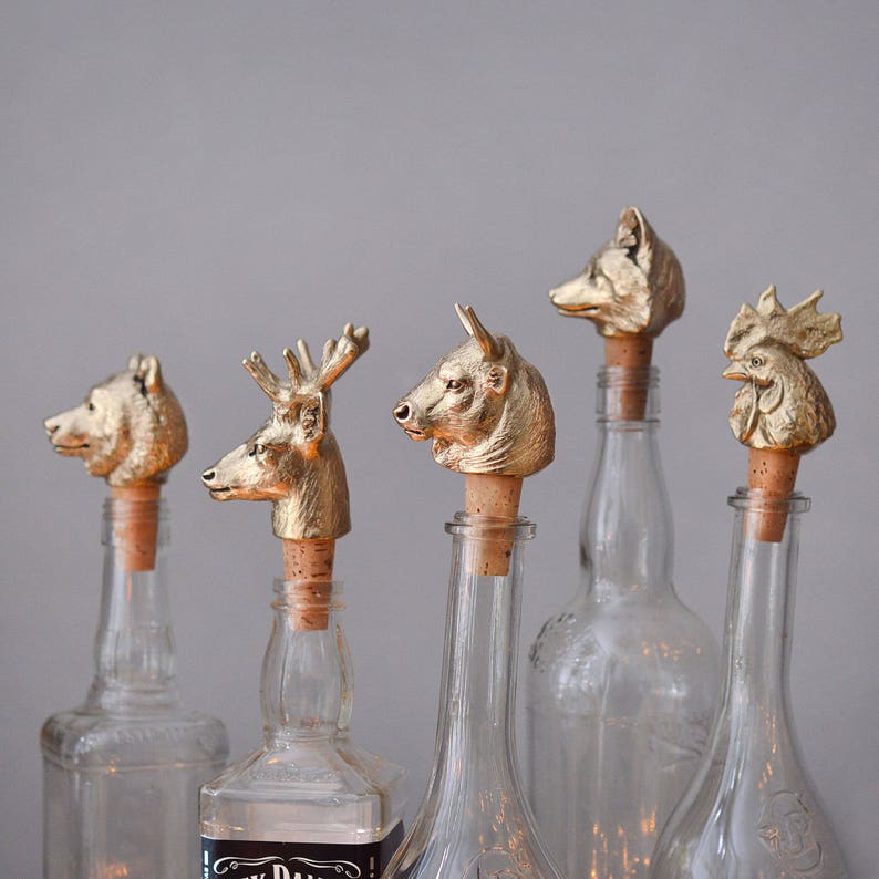 Bottle Stopper Bull. Wine Bottle stopper gold color. Christmas Golden Bottle cork image 4