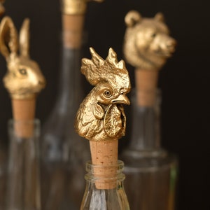 Bottle Stopper Rooster. Wine Bottle stopper gold colour. Christmas Golden Bottle cork