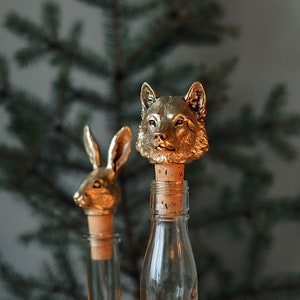 Bottle Stopper Wolf. Wine Bottle Cork. Gold Color Stopper Wine. Brass wine topper image 2