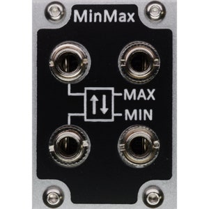 May include: A silver and black electronic module labelled "MinMax." The module has four input jacks and text indicating "MAX" and "MIN" functions, along with an up-down arrow symbol. The module is secured with four screws.