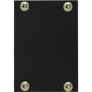 May include: A rectangular black plate with four silver screws in each corner. The screws are evenly spaced and appear to be holding something in place. The plate has a smooth, matte finish.