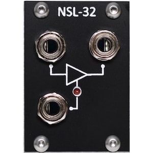 May include: Black electronic component labeled "NSL-32" with three silver jacks and a white graphic of an amplifier. A small red light is visible below the graphic. The component is secured with four silver screws.