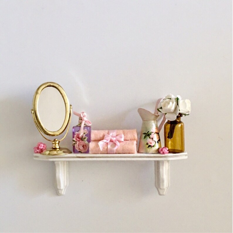 1/12 Dollhouse Miniatures Wood Shelf Full With Bath Accessories Etsy