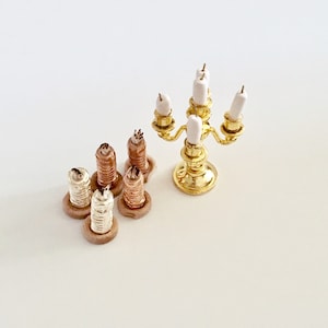 1/12 Dollhouse Miniatures - silver or rose gold candle with a candle holder