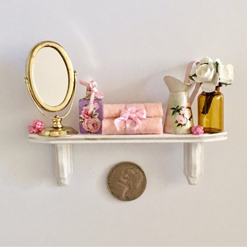 1/12 Dollhouse Miniatures Wood Shelf Full With Bath Accessories Etsy