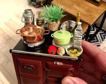 1:12スケールのミニチュアキッチンシンク＆コンロセット、ドールハウス