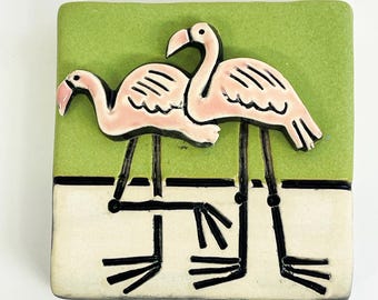 clique tile - shiny flamingos