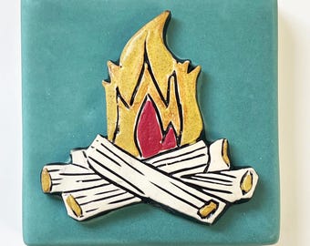 clique tile - campfire on blue