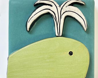 clique tile - whale on blue
