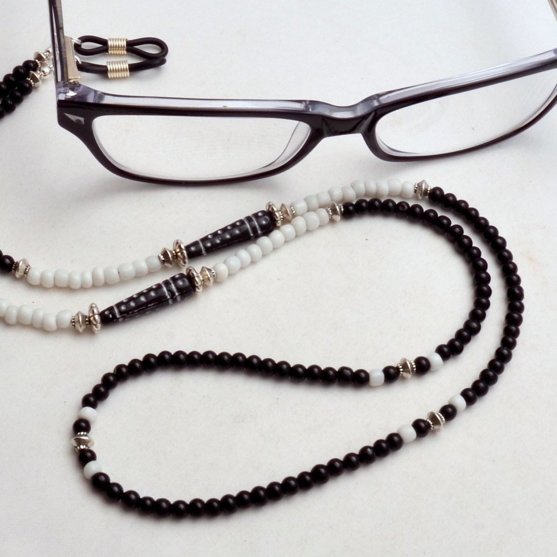 Eyeglass Chain Beaded Glasses Lanyard Black and White Eye Etsy