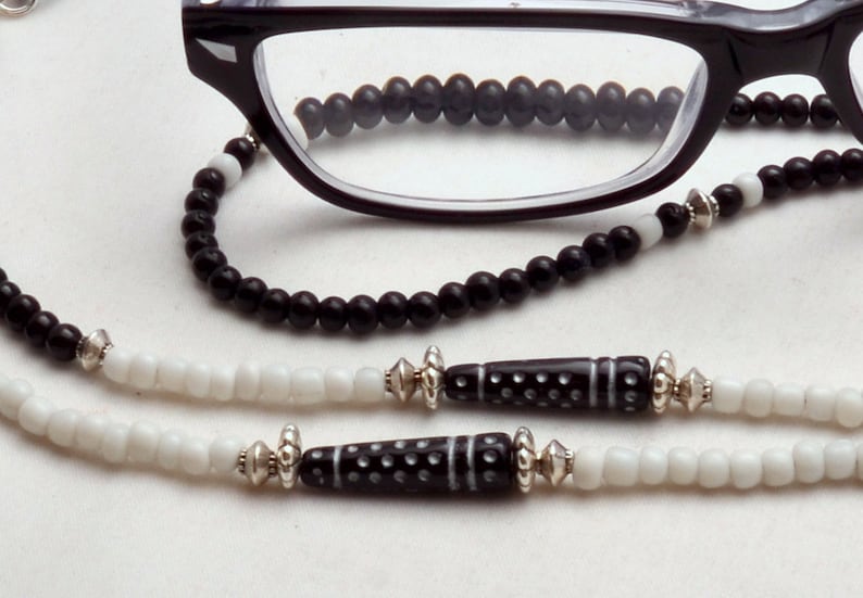 Eyeglass Chain Beaded Glasses Lanyard Black and White Eye Etsy
