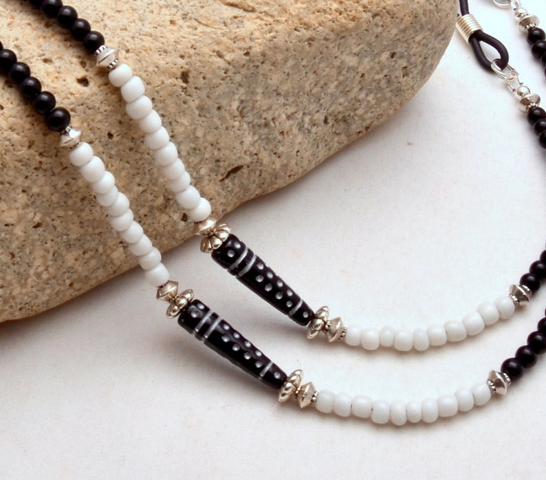 Eyeglass Chain Beaded Glasses Lanyard Black and White Eye Etsy