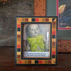Weird Odd Eclectic Vintage Baby Photograph, with Fortune from Cookie, Birthday Luck