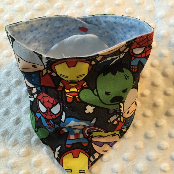 Personalized REVERSIBLE and Adjustable Baby Bandana Bib Bibdana- MARVEL Kawaii with Blue Stars