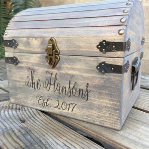 Wood-burned, gray-distressed, wedding chest, baby shower, bar/bat mitzvah, quicieta, memory/keepsake box, country, rustic, personalized