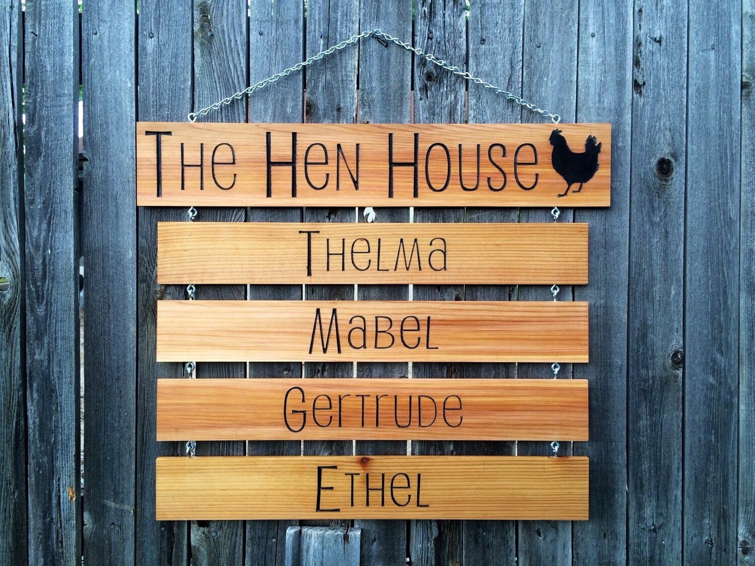 Large Chicken Name Sign the Hen House // Drop Down Name Signs // Wood Signs With Carved Words