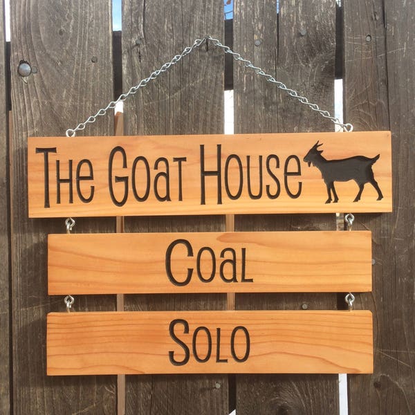 The Goat House Hanging Name Sign // Drop Down Name Signs // Wood Signs With Carved Words // Custom Animal Name Signs