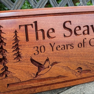 In the woods Family Established Sign -- Personalized Carved Family, Business, or Cabin Name Wood Sign -- Loons -- Geese
