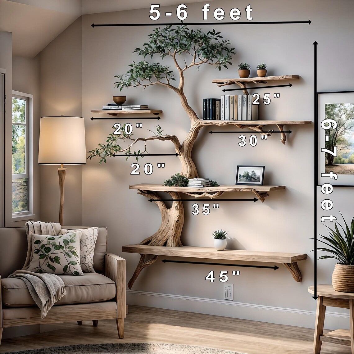 Bookshelf Tree-shaped Wooden Shelf for Interior Decoration, Handmade ...