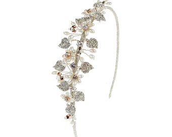 Silver Leaf & Freshwater Pearl Headpiece, Wedding Tiaras And Crowns, Wedding Headband