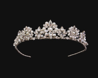 Freshwater Pearl And Crystal Wedding Tiara, Traditional Style Wedding Tiara,  Crystal And Pearl Bridal Headpiece