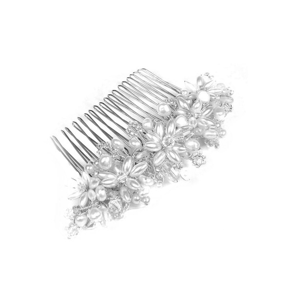 Delicate Pearl & Crystal  wedding Hair Comb | Pearl Veil Comb| Wedding Hair Comb |  Violet