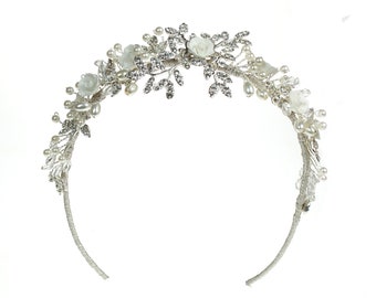 Crystal And  Diamante Leaf Wedding Headband | Flower & Crystal Bridal Headpiece | Abbey