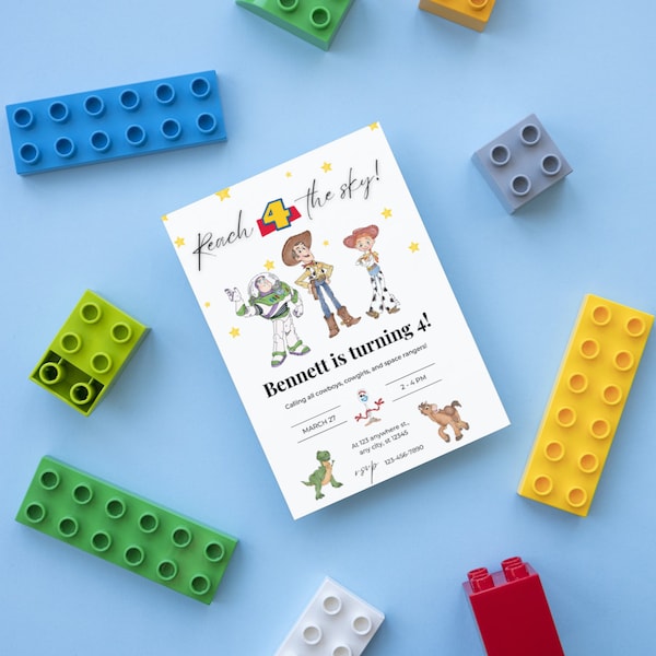 Toy Story 4th Birthday Invitation, Toy Story Birthday Invitation, 4 year old, Reach for the sky, Digital Download