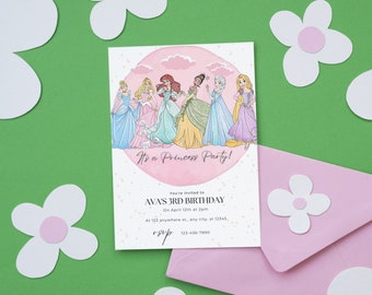 Princess Birthday Invitation Royal, Princess Party Celebration Invite Custom Editable Template Instant Download Digital, Elsa, Cinderella