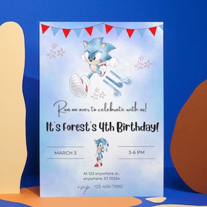 Invitation numérique d'anniversaire de Sonic The Hedgehog | Super invitations à une fête d'anniversaire | Invitation électronique | invitation modifiable | carte d'invitation | Téléchargement Sonic