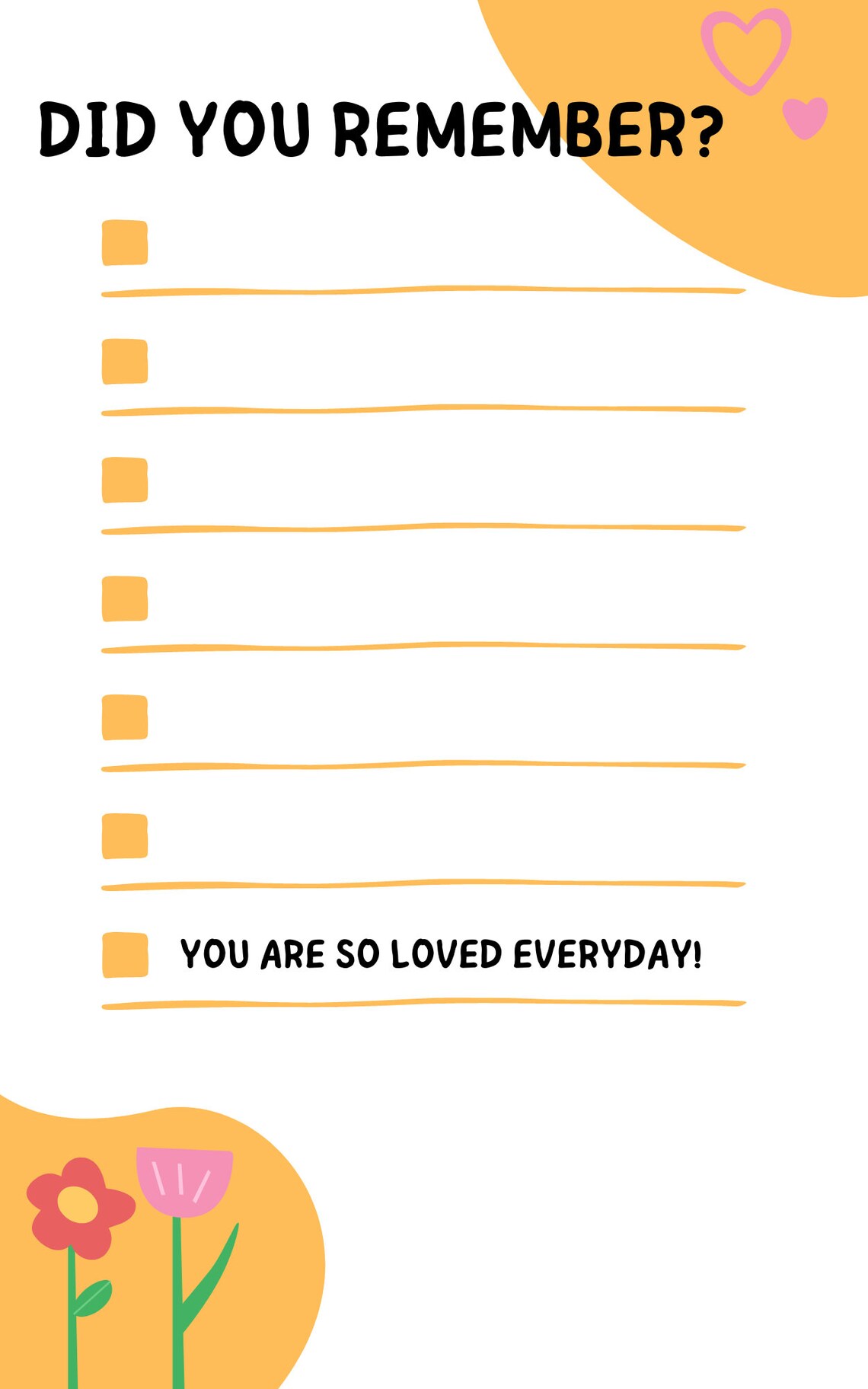 Printable Reminder List.pdf Editable Kids Remember List Template, Day Checklist, Printable Reminder ...