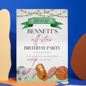 Editable Sports Invitation, Sports Birthday Invitation, Sports Template Download, Digital File
