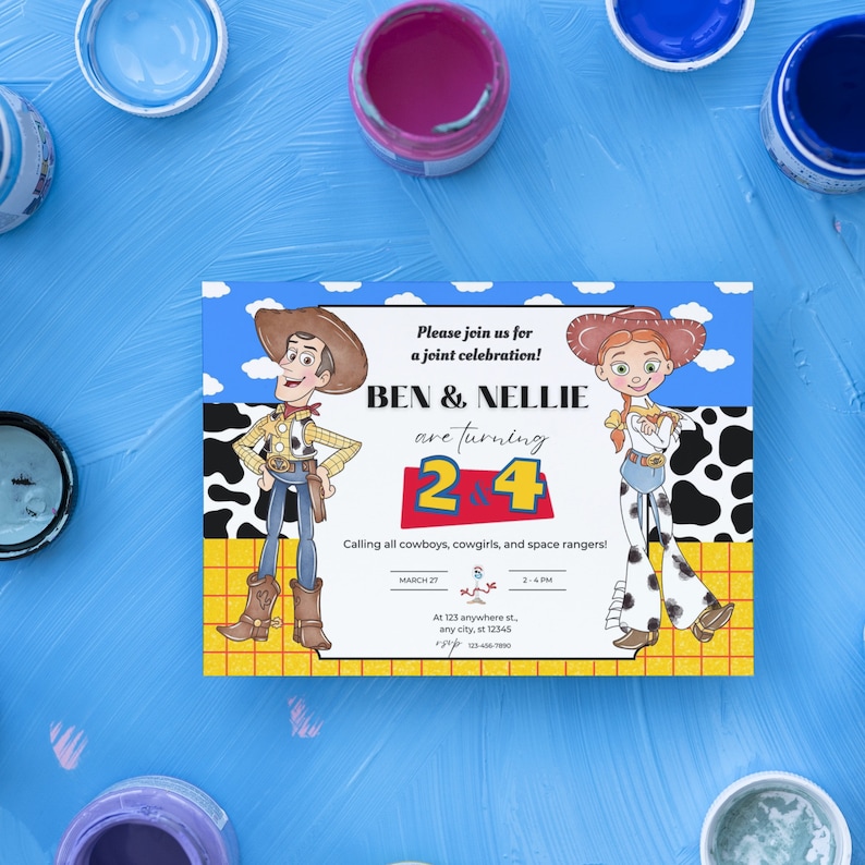 Toy Story Joint Birthday Invitation Woody and Jessie Invite Etsy
