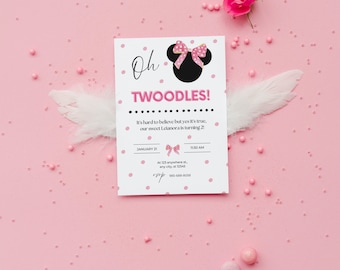 Minnie Mouse Invitation, Minnie Mouse 2nd Birthday Invitation Printable, Oh Twodles Invite, Girl Minnie Mouse Invite, INSTANT DOWNLOAD